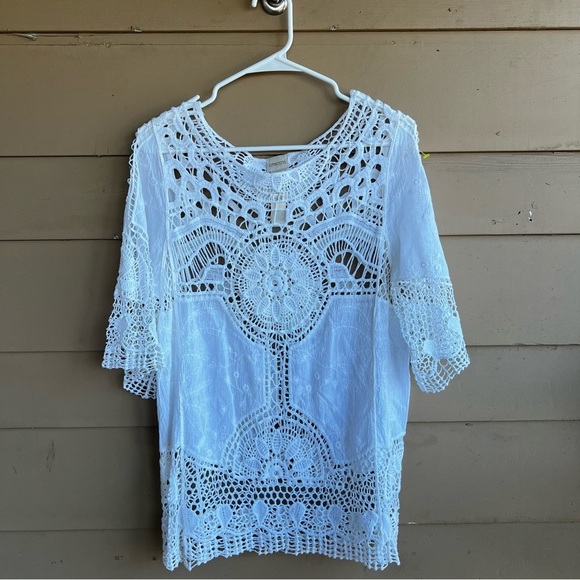 Chico's White Crochet Top - Size Medium - Summer Lightweight Boho - Picture 1 of 5